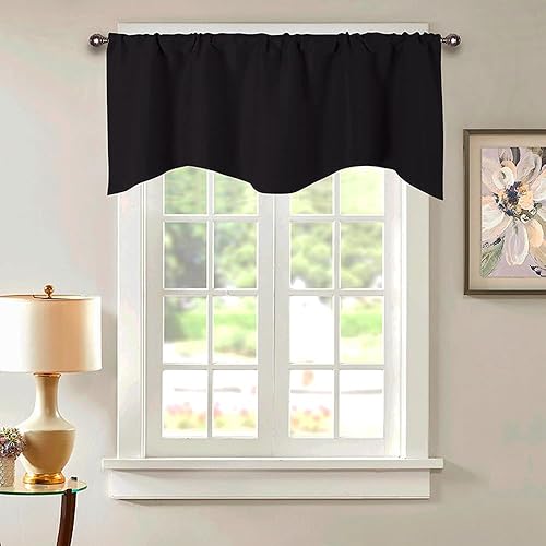 Miniatura 3 de YAHFETDY Cenefas negras para ventanas, cenefas festoneadas para baño, sala de estar, cortinas de cenefa corta, 52 x 18 pulgadas