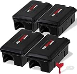Roshield Compact Rodent Bait Stations for Rats & Mice, Tamper-Resistant, Reusable, Durable, Weatherproof & Safe for Indoor & Outdoor Use, Secure Lock & Metal Rod for Pest Management (4 Pack, Empty)