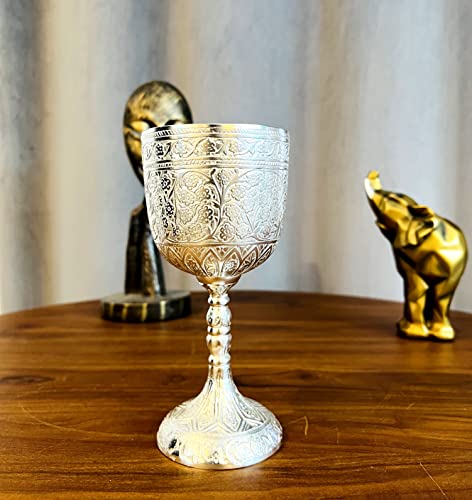 Morcomart Vintage Brass Victorian Wine Goblet Silver Plated Embossed Goblet Chalice Gothic Theme Goblet Cup (Pack Of 1) #TOP4