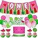 Watermelon Birthday Party Decorations One In A Melon Cake Topper Watermelon Cupcake Topper Melon Balloon 1st Bday High Chair Banner for Summer Fruit Themed First Birthday Party Supplies Glitter Decor