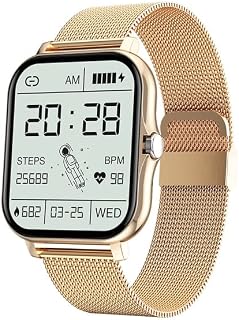 Relógio inteligente para atender chamadas com Bluetooth 1,69" tela colorida para homens e mulheres Full Touch Fitness Tracker IP67 à prova d'água Smartwatch (Gold Steel)