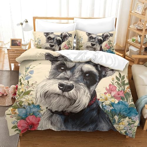 Funda Nórdica 3D Impresa Perro Flor Microfibra Dormitorio Adulto Juego de Cama Mascota Suave Decoración Todo el Año Nan