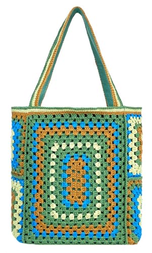 Image of Knitted Shouder Bags for Women Crochet Handbag Colorful Summer Totes Oversized Woven Top Handle Purse