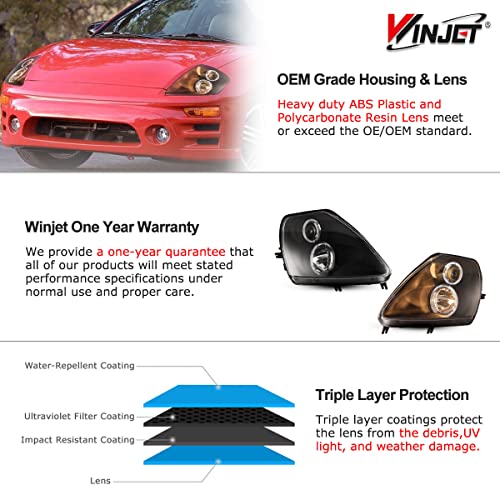 Winjet Compatible With [2000 2001 2002 2003 2004 2005 Mitsubishi Eclipse 3G] Led Drl Halo Projector Headlights #TOP5