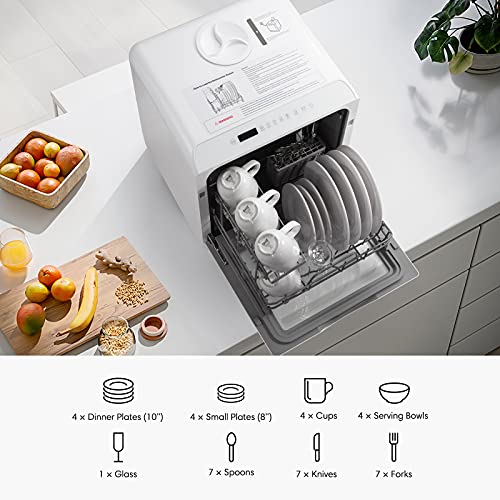 Countertop Dishwasher, HAVA Portable Dishwashers with 5-Liter Built-in Water Tank & Inlet Hose, 6 Programs, Baby Care, Air-Dry Function for Small Apartments, Dorms and RVs