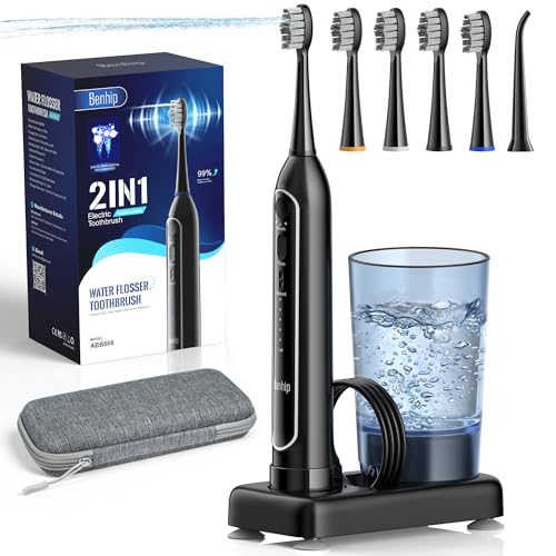 Image of Electric Toothbrush with Water Flosser Combo, 2-in-1 Flosses and Sonic Toothbrush, Flossing Toothbrush for Adults, Cordless Water Flosser for Home and Travel, Portable Travel Case Included
