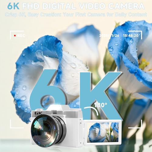Image of 6K Digital Camera for Photography Autofocus, 2026 Upgraded WiFi Vlogging Camera for YouTube with 3 inch 180 Flip Screen 16X Zoom, 64GB SD Card & 2 Batteries Compact Travel Camera for Beginners Teens