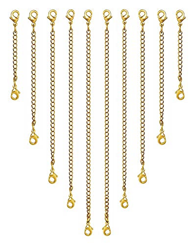 OHINGLT Necklace Extender 10Pcs Chain Extenders for Necklaces Bracelet, 14K Gold Plated Stainless Steel Extension Chain for Women Jewelry Making