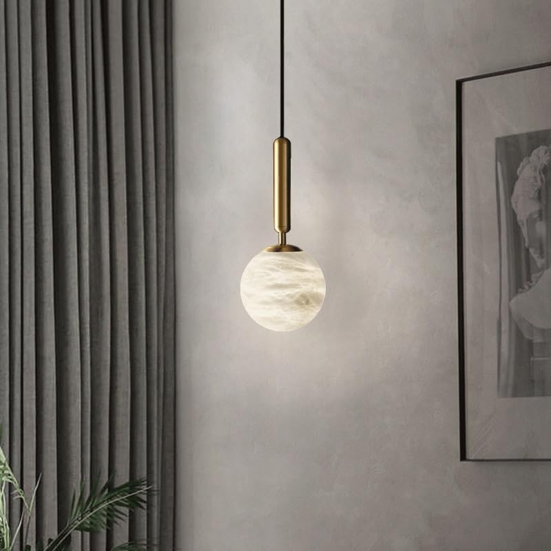 Lustre suspendu en verre marbré 12cm et luminaire LED réglable pour chambre