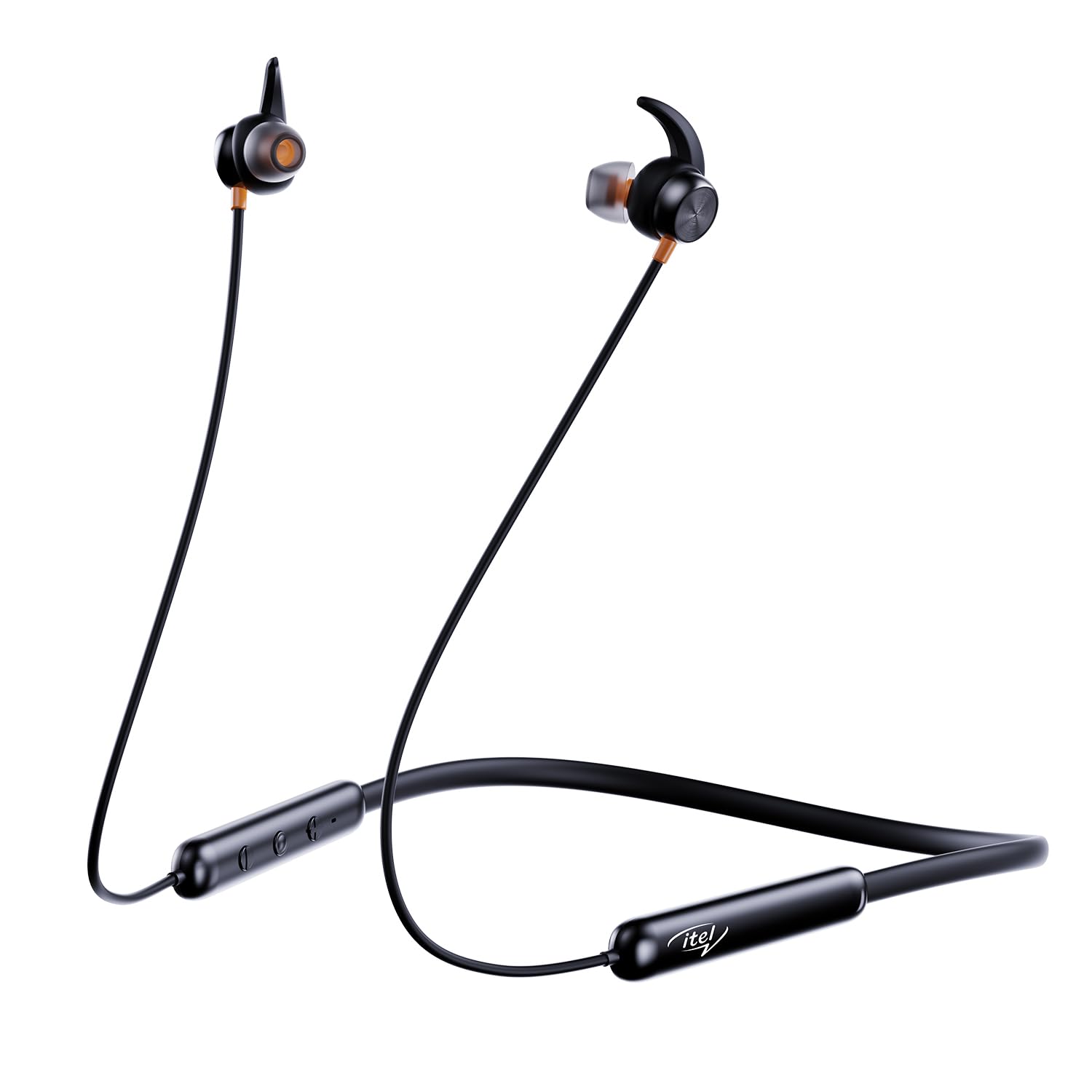 itel Wireless Neckband IEB-35 Black with magnetic earbuds,12-Hour Playback, 10mm Bass Boost drivers, IPX5 Water Resistant