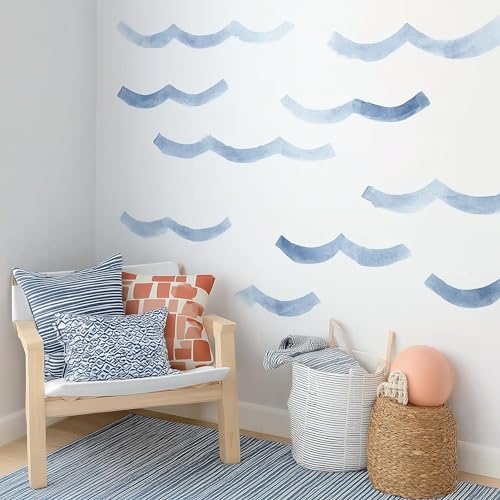 Vinilos decorativos ondas marinas acuarela azul set 16 miniatura 3