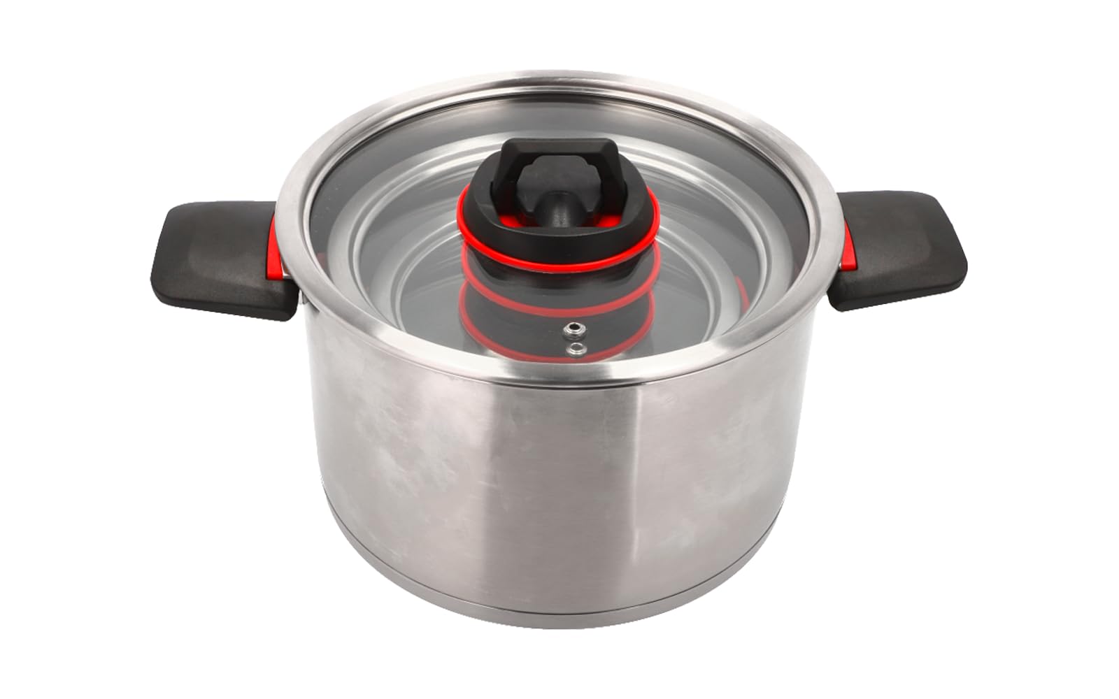 BERGER RedSilva Topfset Induktion 6-tlg. | Camping Kochgeschirr-Set aus Edelstahl | Kochtopf Set Outdoor mit Glasdeckel & klappbaren Griffen | Picknick Topf Geschirrset stapelbar