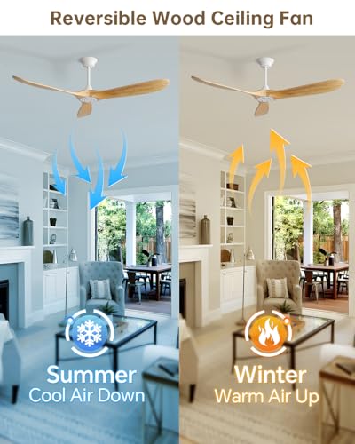 Image of Sofucor 60 Inch Smart Wood Ceiling Fan No Light, Alexa /App /Remote Control