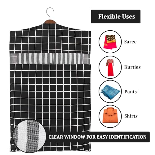 Image of Kuber Industries 2 Pcs Almirah Clothes Packing Bags | Hanging Clothes Cover for T-Shirts, Pants, Shirts, Salwar Suit | Dress Organizer for WardrobeTravel with Zip | Printed - Black & Grey