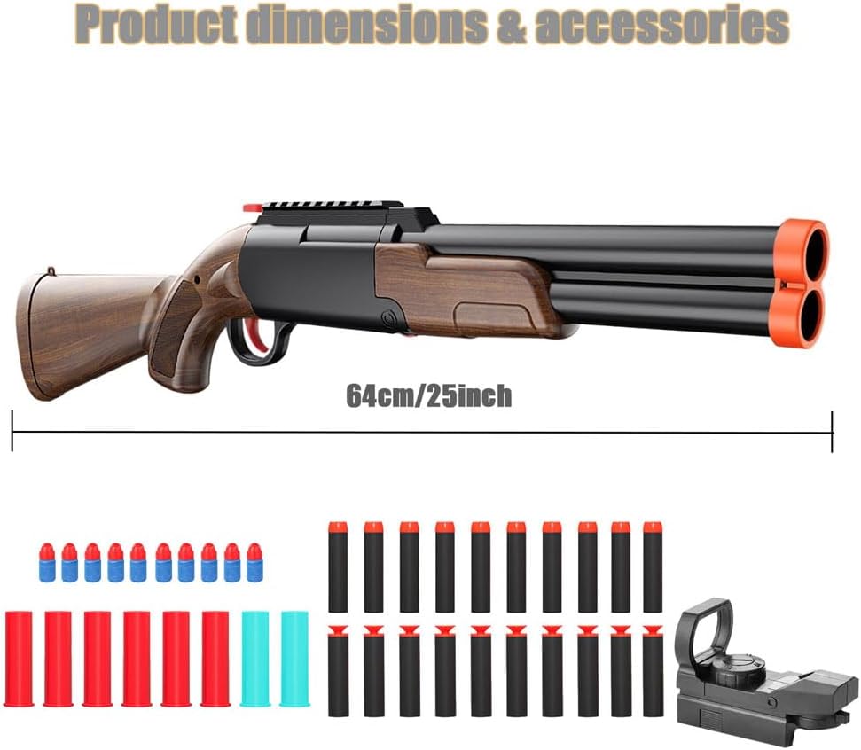 Double-Barreled Toy Shotgun, Toy Foam Blaster with Sight and Foam Bullets, Shell Ejecting Design, Two Shooting Modes