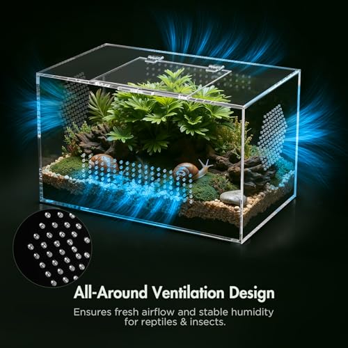 Image of Acrylic Reptile Terrarium, Pre-Assembled Tarantula Enclosure with All-Side Ventilation & Magnetic Door, Tank for Spider, Gecko, Mantis, Frog, Snail, Isopods, 12 inchx7 inchx7 inch (Tweezer & Hygrometer Included)