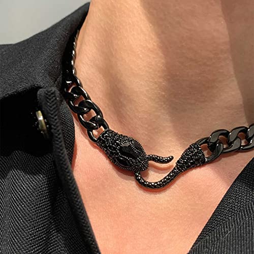 Sttiafay Snake Choker Necklace Cuban Link Chain Necklace Crystal Serpent Statement Necklace Halloween Bib Collar Necklace Jewelry For Women Girls #TOP4
