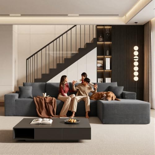 Image of 96 inch Sectional Couches for Living Room Cloud Couch Sofa with L-Shape Upholstered Boneless Couchs Modern Modular Sectional Couch with Chaise (Dark Grey, 136 inch L Shaped with Right Facing Chaise)