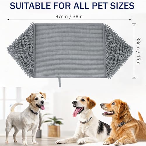 Image of OLANLY Chenille Dog Bath Towel 38x15, Ultra Absorbent Quick Dry Pet Towel, Extra Soft Washable Plush Towel for Large Dogs & Puppies, Indoor Outdoor Use, Grey