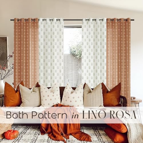 Lino Rosa LRG2-BLCTE96 Fall Sheer Curtains 96 Inches Long 2 Panel Set For For Living Room,Bohemian Ceiling To Floor Length Indian Otoño Color Unique Curtain Drapes,Rust Terracotta Color And Cream thumb #1