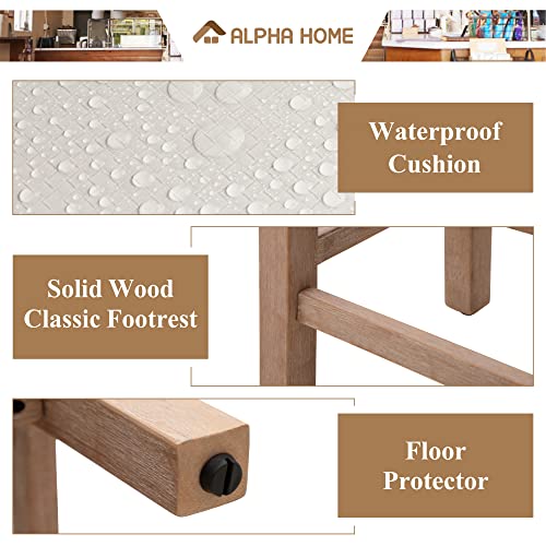 Alpha Home 24" Bar Stools Set Of 2, Solid Wood Kitchen Stools With Beige Pu Leather Cushion Counter Height Bar Stools For Indoor, Beige Seat And Wooden Legs, 2Pcs #TOP4