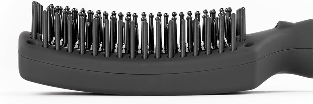 L'ANGE HAIR Le Vite Curve Ceramic Straightening Brush | Heated Straightener Flat Iron for Smooth, Anti Frizz Hair | for All Hair Lengths | Hot Styling Brush for Effortless Straightening (Black)