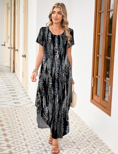 Image of JollieLovin Womens Plus Size Casual Summer Maxi Long Dress Short Sleeve T-Shirt Loose Sun Dress(L-5X)