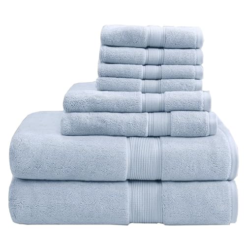 Madison Park 800GSM Bathroom Towel Set of 8 100% Cotton Bath Towel Set for Bathroom Luxurious Highly Absorbent 2 Bath Towels 2 Hand Towels 4 Washcloths Quick Dry Spa Quality Light Blue by Madison Park - Used condition - US$39.28