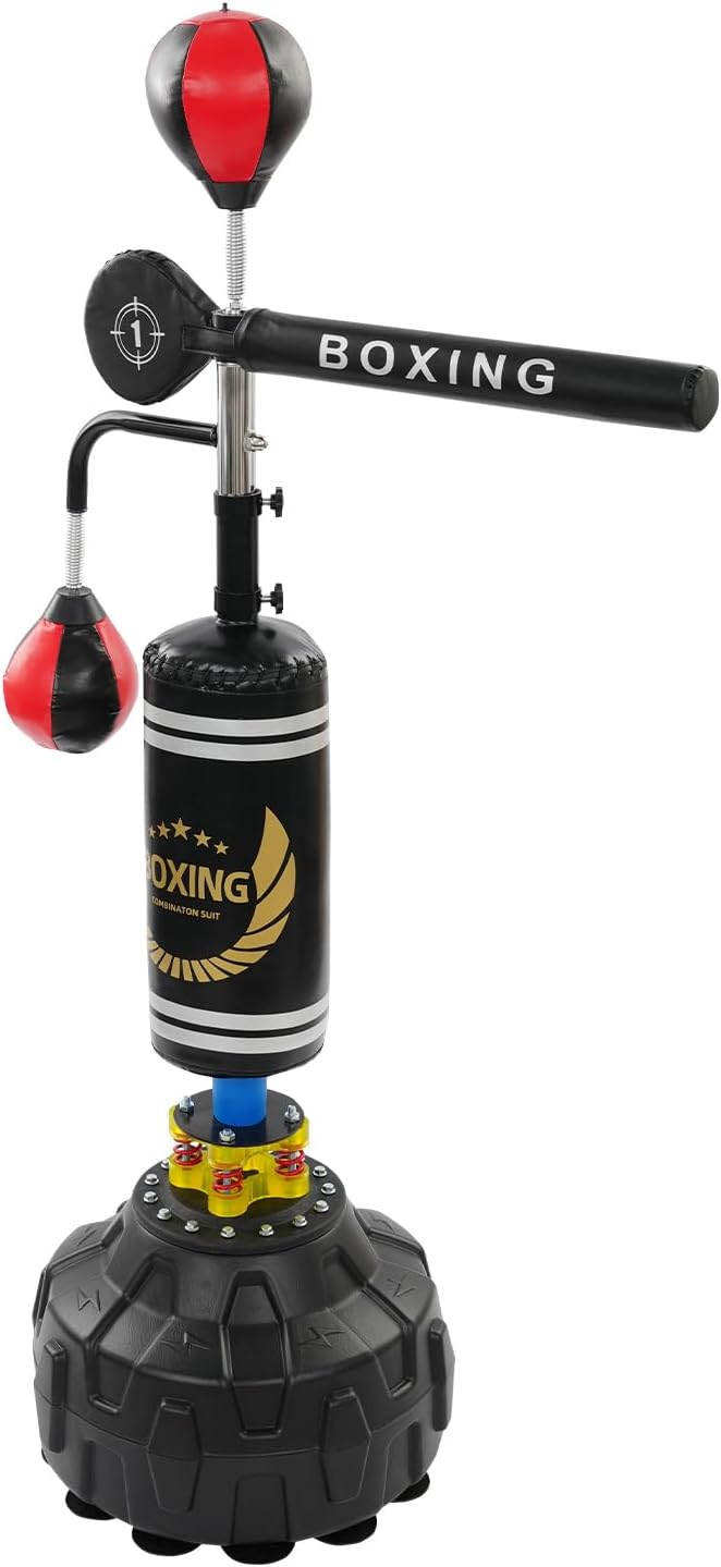 Free Standing Boxing Speed Trainer 4-in-1 Design Punching Bag Spinning Bar with Stand Height Speed Bag for Training, Boxing Equipment, Stress Relief & Fitness for Adults & Teenagers