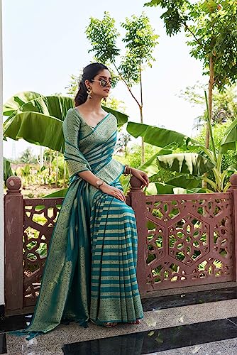Image of Vardha Women's Banarasi Georgette Saree with Unstitched Blouse Piece - Gold Zari Woven Work Sarees for Wedding (Vritika)