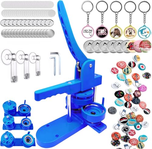 Button Maker Machine Pin Maker Machine Multiple Sizes 25-32-58mm 500 Buttons 15 Bottle Openers 15 Fridge Magnets 15 Keychain Buttons 500+ Free Designs 3 Circle Cutters (blue)