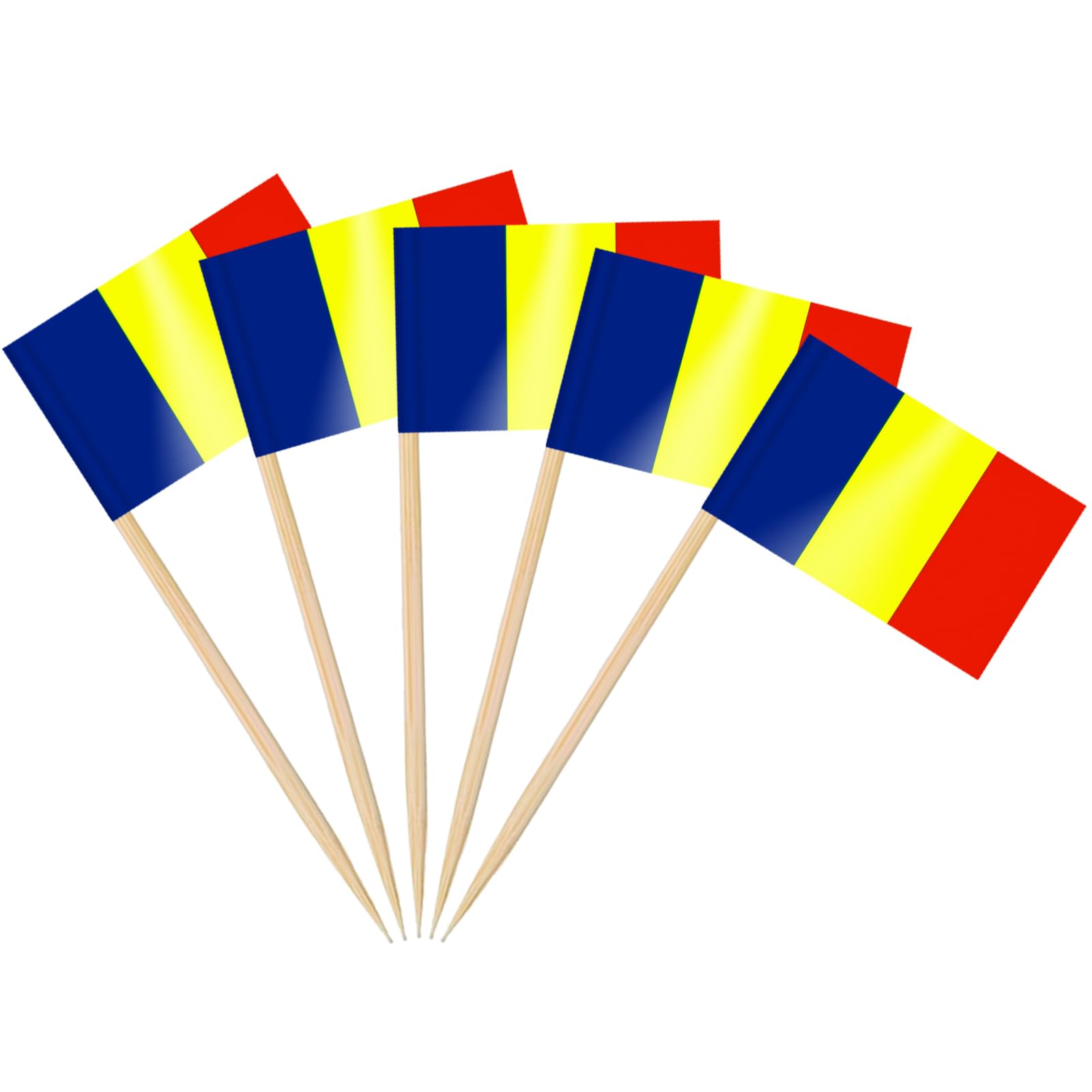AhfuLife 200pcs Romania Toothpick Flags Cake Toppers, Romania Cocktail Stick Flag for Sandwich Food Cupcake Toppers Tableware World Cup Party Supplies Pub Royal Event Decor — image 1