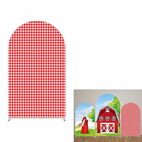 HUAYI Red-and-White-Checkered Arch Backdrop Cover Kids Red Farm Parties Chiara Backdrops Decorations Arched Wall Covers Stands Display Props Farm Banner GX233 2.5ft * 6ft