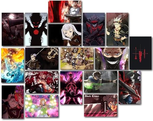 Image of ATEVON Black Clover Anime Poster Set - Pack of 18 Wall Collage Prints (6x4 Inch) Featuring Asta, Yami, Noelle & Yuno - Aesthetic Wall Decor for Anime Fans