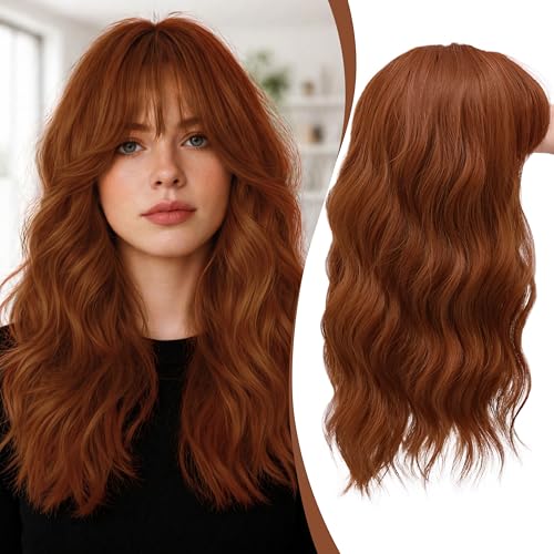 DZFAYESM Hair Topper with Bangs 16 Inch Rich Auburn Synthetic