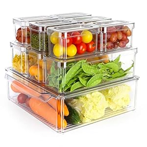 MXTIMWAN Koelkastorganizer, set van 10, koelkastorganizer met deksel, stapelbare opbergdoos, koelkastdozen voor keuken, koelkast, kasten, planken, badkamer, BPA-vrij