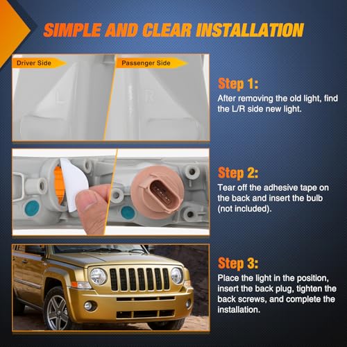 Image of Nilight Front Turn Signals Light Clear Amber Lens Parking Day Running Side Marker Lights Compatible with 2007-2017 Jeep Patriot Driver & Passenger Sides