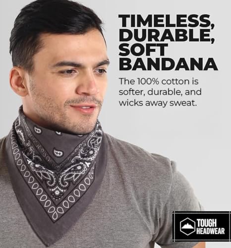 Image of Bandanas for Men & Women - Paisley Bandana - Head Wrap, Scarf - Large 21x21 (Dark Gray)