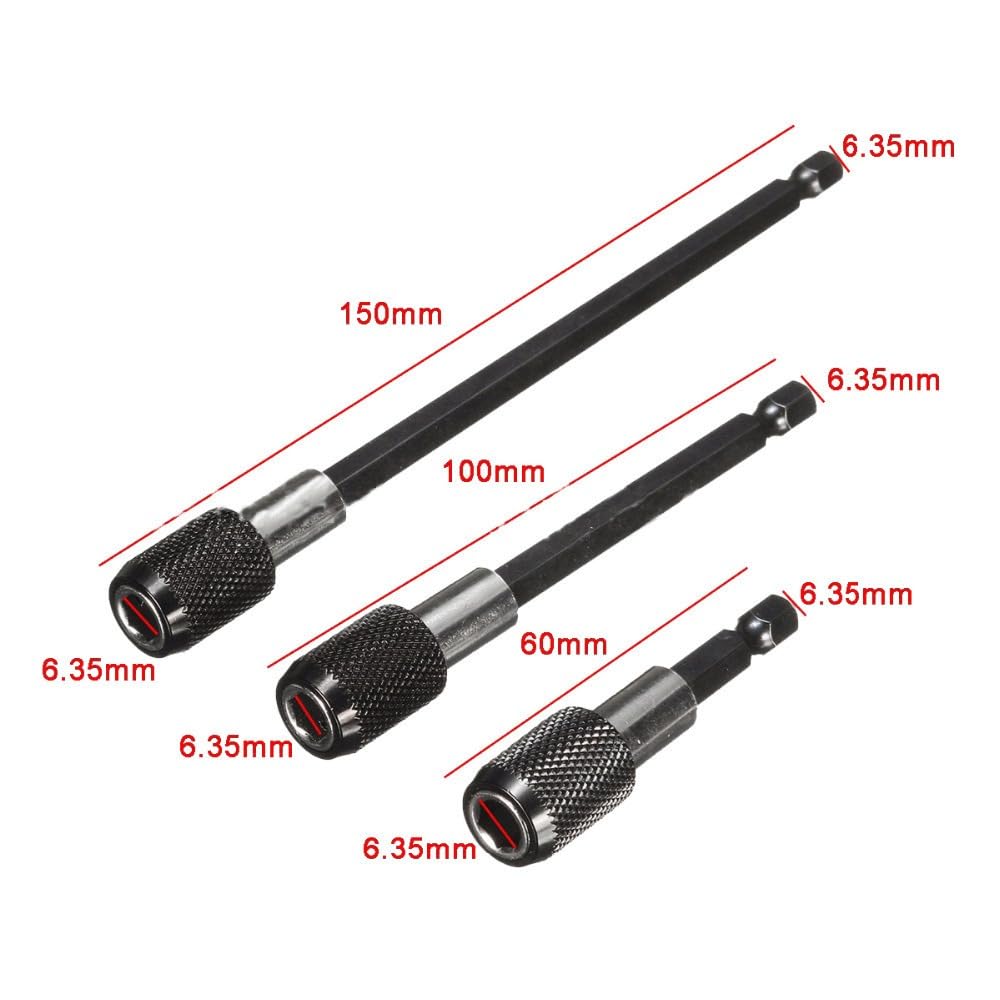3-Piece Magnetic Bit Holder Extension Set, Quick Release Universal Impact Drill Adapter for Home DIY Projects view 2