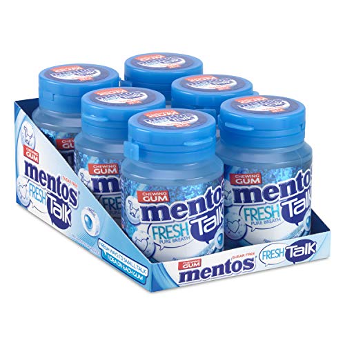 Mentos Gum Pure Fresh Freshmint met groene thee extract, suikervrije kauwgom – verpakking van 6 potjes met 30 kauwgoms, voor een frisse adem