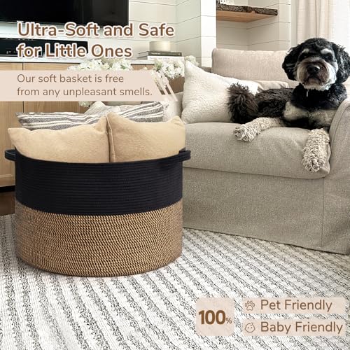 Image of INDRESSME Large Storage Baskets for Organizing, 21.7 x 13.8 Blanket Basket Living Room Dog Toy Bin, Woven Laundry Basket for Dirty Clothes, Pillows, Towel, 90L Mix Black