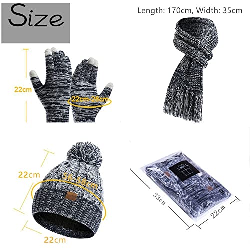 Winter Hat Scarf Gloves Set for Women Womens Knit Warm Hat Beanie Long Scarf Touchscreen Gloves Skull Caps Neck Scarves4