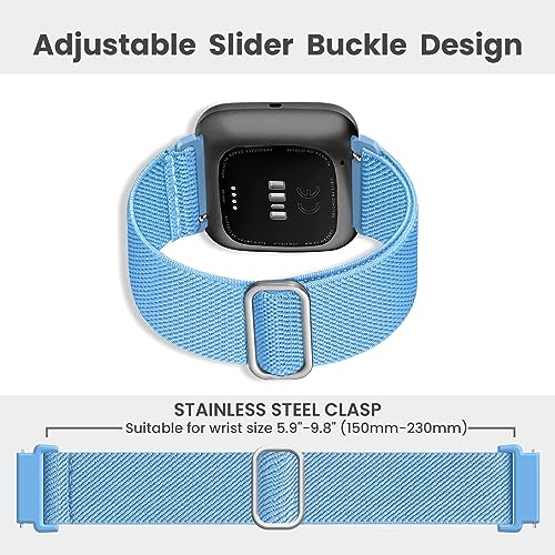 Image of 8 Pack Elastic Adjustable Nylon Braided Strap Solo Loop Sport Bands Compatible with Fitbit Versa 2 /Versa /Versa Lite /Versa SE for Women Men
