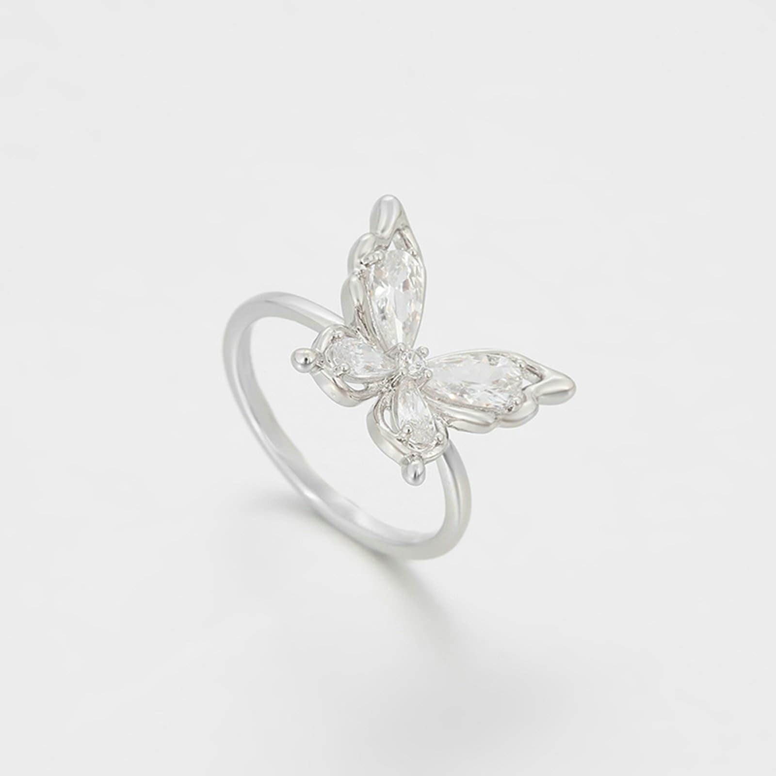 Alianzas de oro blanco Au750 de 18 quilates con gota de moissanita y mariposa