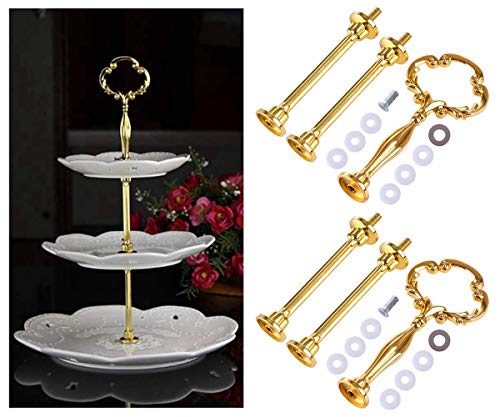 Petforu Updated 3-Tier Serving Stand Kirsite Fruit Plate Cake Stand Replacement Parts (2 Sets 3-Tier Gold) #TOP3