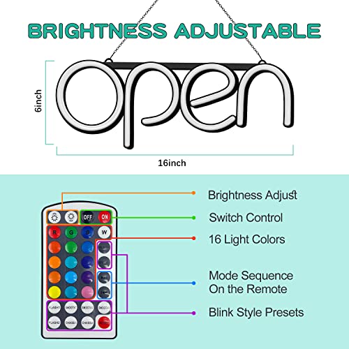 Tekstap Open Led Signs For Business Window, Rgb Color Changing Open Neon Sign, 16X6 Inches Led Open Sign Lighted With Remote Control & Power Adapter For Storefront/Business Window Restaurant/Bar/Salon #TOP3