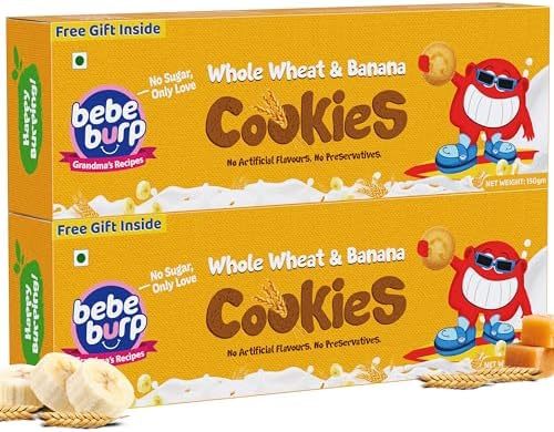 BE'BE' BURP Whole Wheat & Banana Cookies for Kids - 150g (Pack of 2) | Made with Jaggery & Ghee | No Maida, No Refined Sugar or Artificial Preservatives | Tasty & healthy snacks for kids