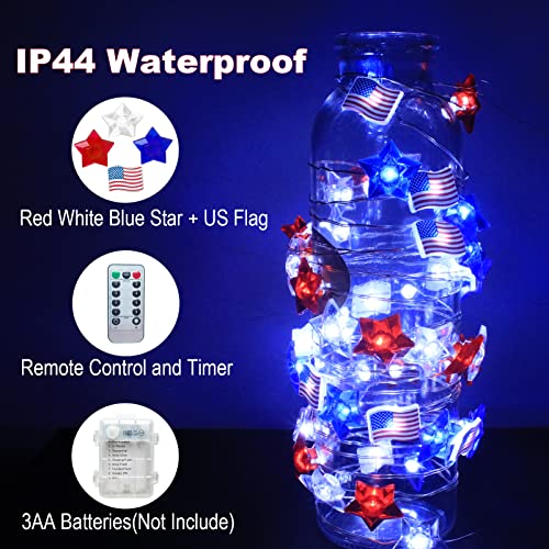 4Th Of July Decorations - 16.4Ft 50 Led Memorial Day Patriotic Decorations String Lights, Star Red White And Blue Lights With American Flag, Independence Day Decoration For Home Indoor Outdoor #TOP1