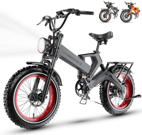 Cybervelo 1000W(Peak 2000W) Folding Electric Bike for Adults,35MPH 100Mile,48V 25Ah Removable Battery,20" x 4.0 Fat Tire Foldable Electric Bicycle,8-Speed Electric Mountain E-Bike, Commuter Ebikes