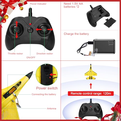 RC Airplane 2CH RC Plane Ready to Fly 2.4GHz Remote Control Plane SU35 RC Jet Easy to Fly Airplane Toys for Boys Gift for Kids Beginners with Night Lights USB Charging（Yellow - Thumbnail 6